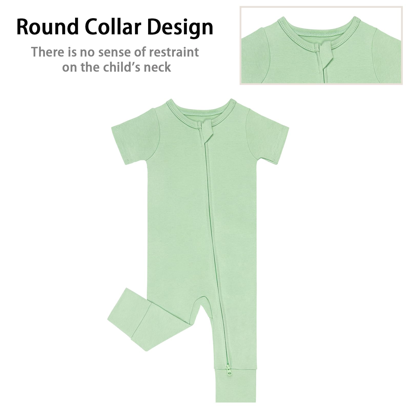 GUISBY Baby Cotton Footless Zipper Pajamas, Bright green+Green Grey, 18-24M