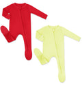 HAPIU Rayon from Bamboo Baby Footed Pajamas, 2 Way Zipper YKK, Footie for Baby Boy Girls, Newborn-24 Months, 2-Pack, Molten Lava & Lemon Grass, 0-3 Months