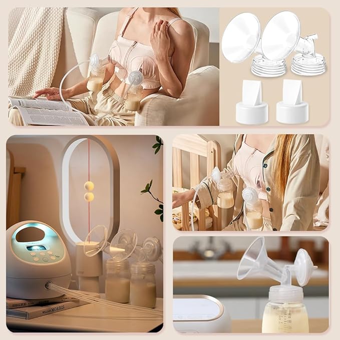 4pack Breast Pump Parts, 2pcs 17mm Flange and 2pcs Duckbill Valves for Spectra/Motif Luna/Amada MYA Breast pumps Parts, for Spectra S2 S1 9 Plus Parts, Replace to Spectra Flange Spectra Duckbill Valve