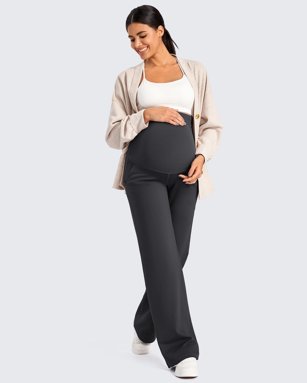 G4Free Pregnancy Pants for Women Maternity Work Pants,Black,XS,Petite