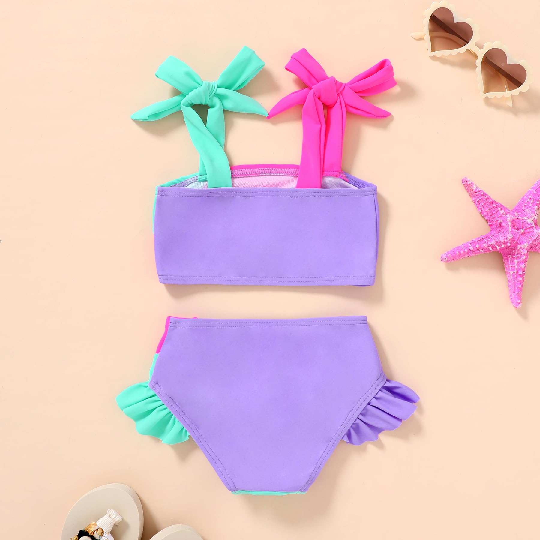 YOUNGER TREE Toddler Girls Two Pieces Swimsuit Color Block Stripe Swimwear Summer Beach Bathing Suit 18M-5T（Purple#Green 6-7T）
