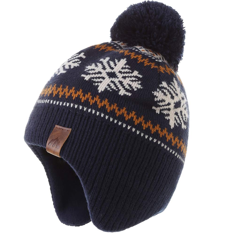 LMLALML Boys Winter Hat - Kids Knit Warm Fleece Lined Beanie with Pom Pom