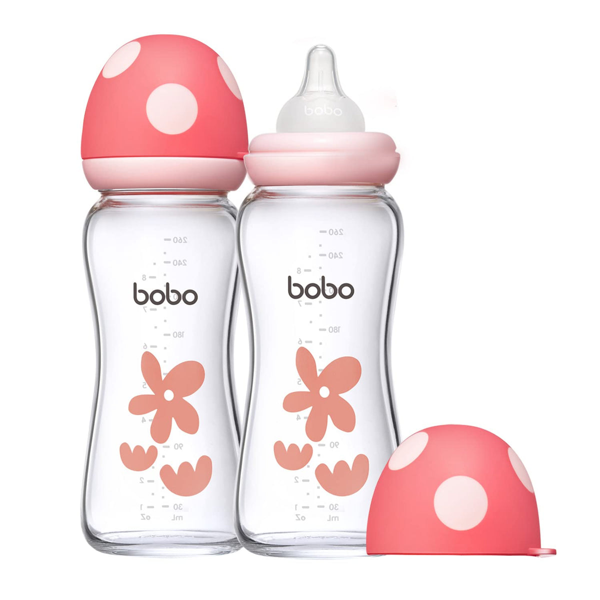 YOHKOH Natural Glass Baby Bottles, 8.8oz Red-A 4‑Pack