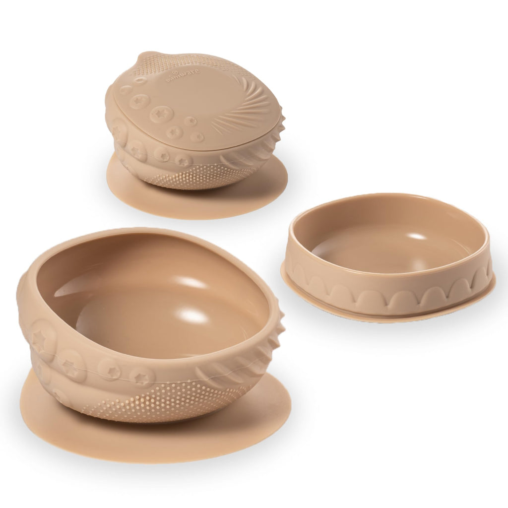 Miniware Sensory Baby Bowl - Almond Butter - Silicone Bowls for baby to Combine Mealtime with Sensory Development - 100% Food Grade Silicone Baby Bowls - BPA Free, Non-Toxic Todddler Bowls