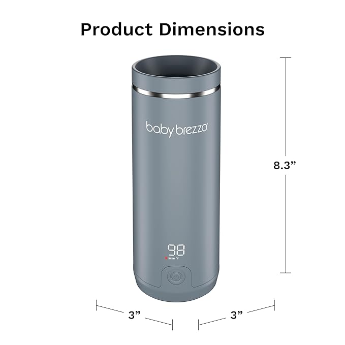 Baby Brezza Portable Warmer – 67% Faster Baby Bottle Warming - Travel Breastmilk and Formula Warmer - Safe, Even Heating - Up to 9oz - No Adapters, Grey
