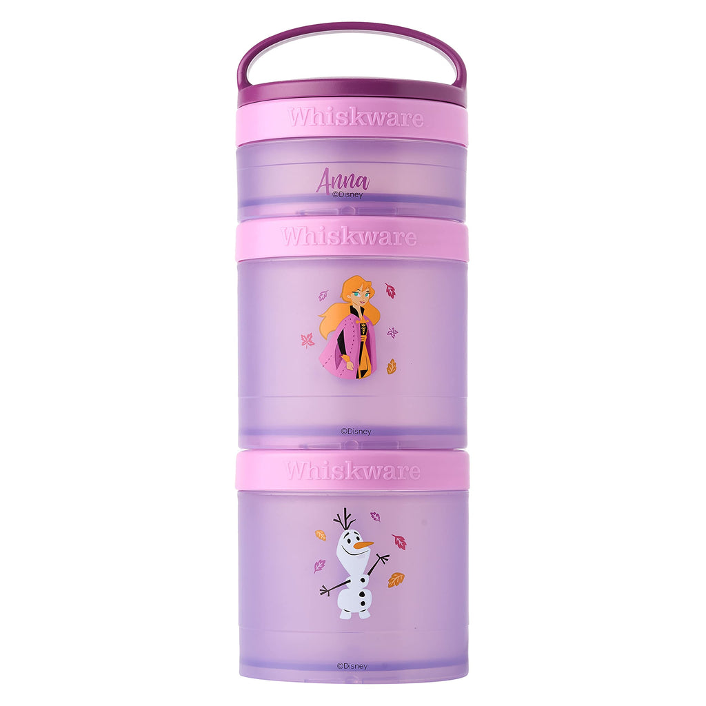Whiskware Disney Princess Frozen, Stackable Snack Containers for Kids, Durable Food Storage Containers for Daycare, Car, and Airplane Travel, Dishwasher Safe, Anna and Olaf