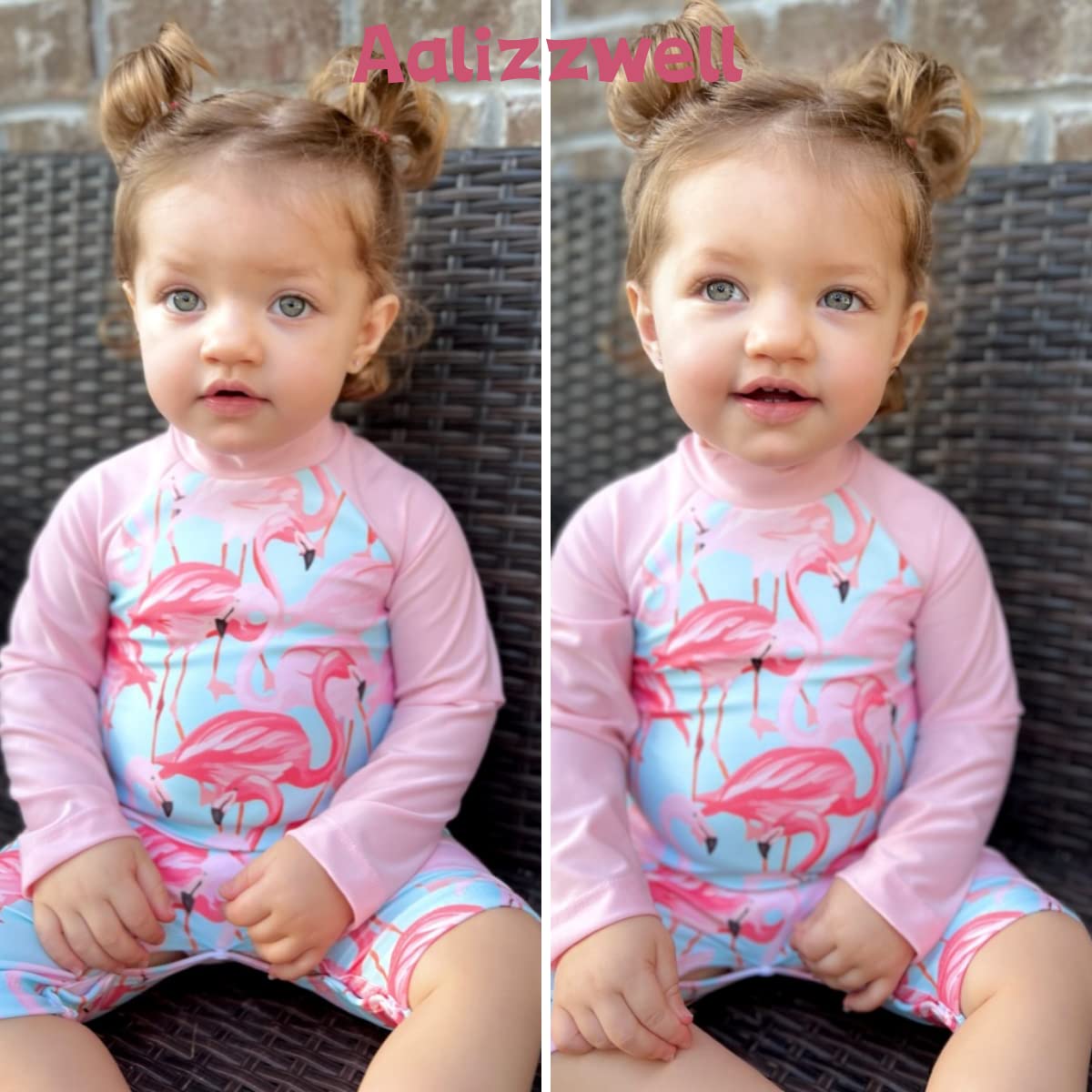 0-3 Months Newborn Infant Baby Girls One Piece Long Sleeve Swimsuit Flamingo Bathing Suit Swimwear Beach Wear Pink