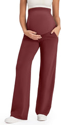 G4Free Maternity Pants with Pockets for Work Yoga,Dark Burgundy,XS,Short
