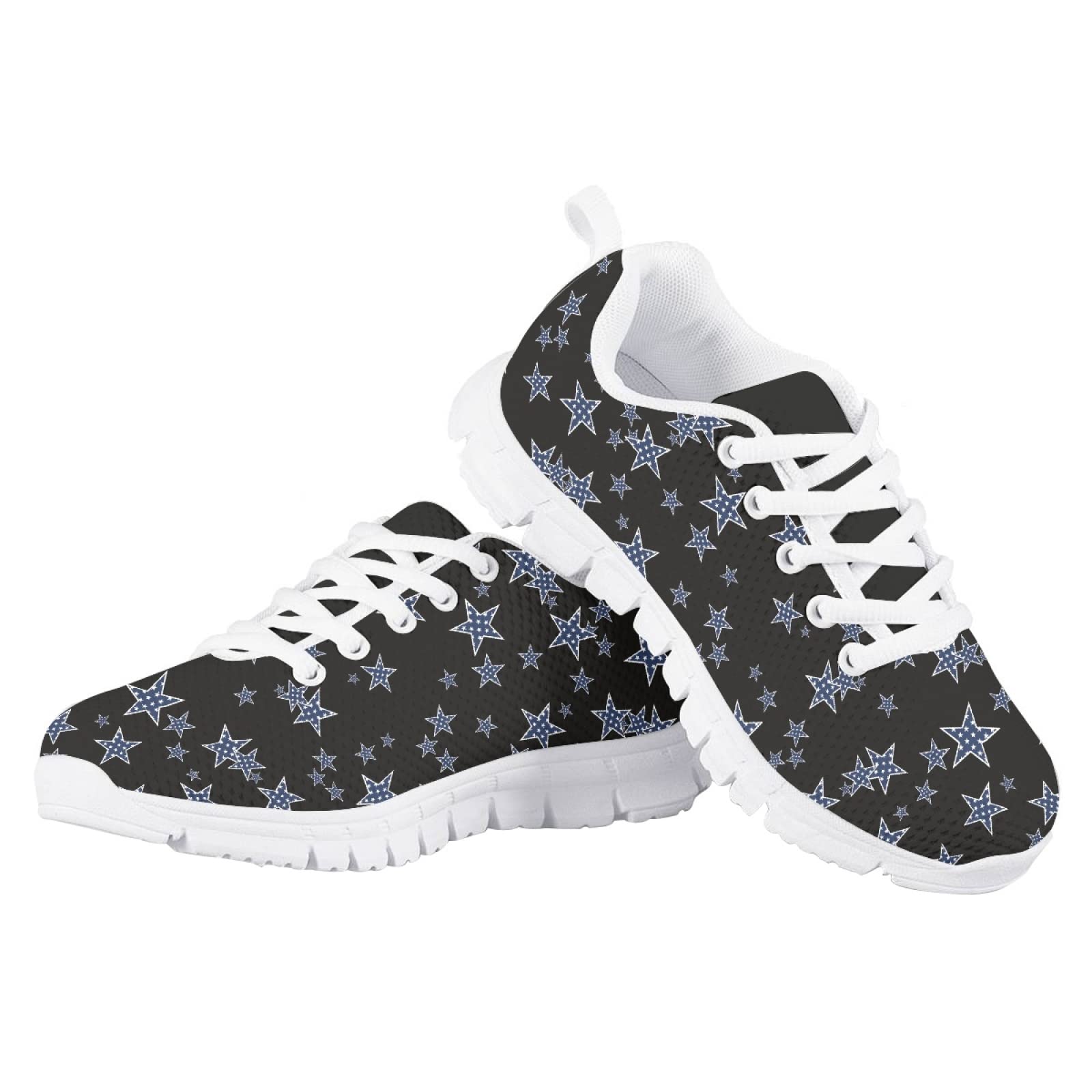 MARSVOVO Toddler Girl Slip On Sneakers Flexible Lightweight Breathable Athletic Girl Running Shoes Casual Comfortable Resistant Play Sport Walking Shoes Blue Stars Black Printed Size 11 US