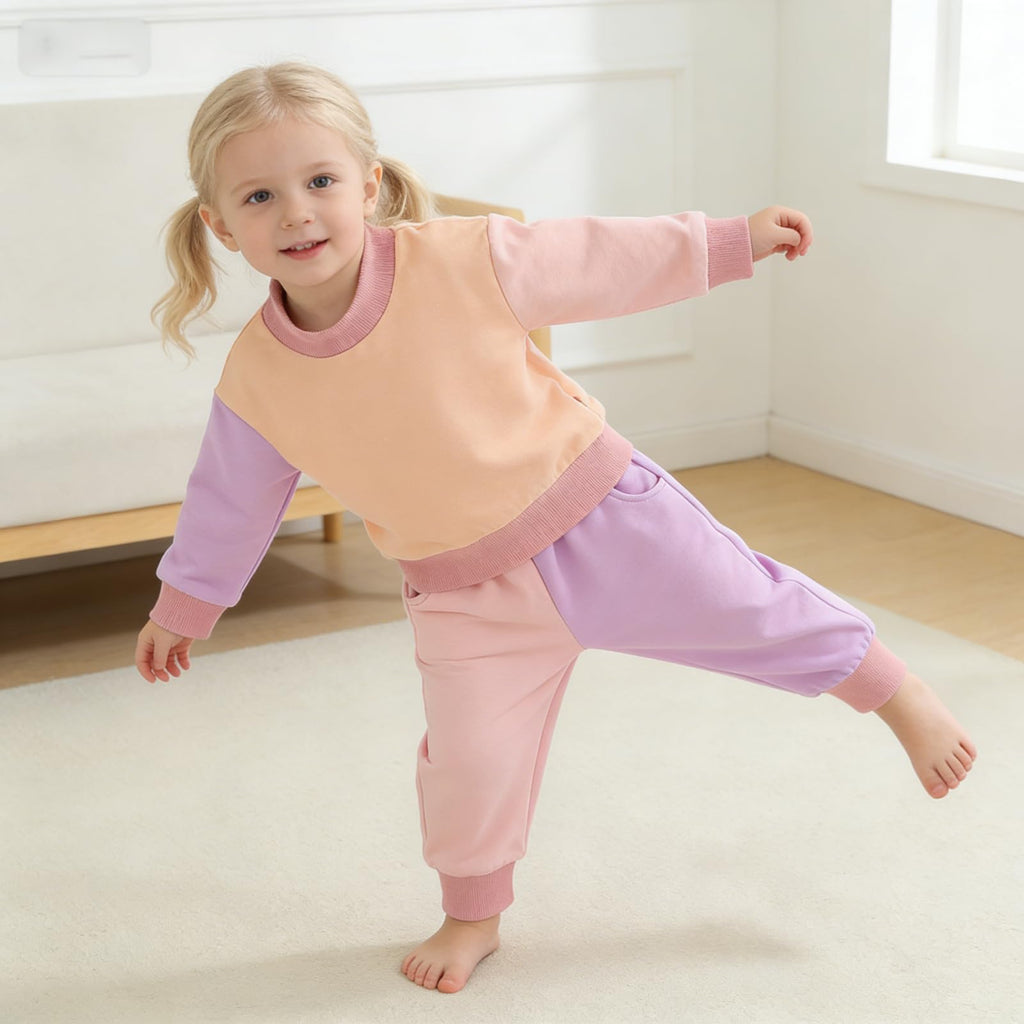 Fernvia Toddler Baby Girl Clothes 3 6 9 12 18 24 Months Fall Outfits Solid Long Sleeve Sweatshirt Tops + Pants Set (C-Purple Pink, 12-18 Months)