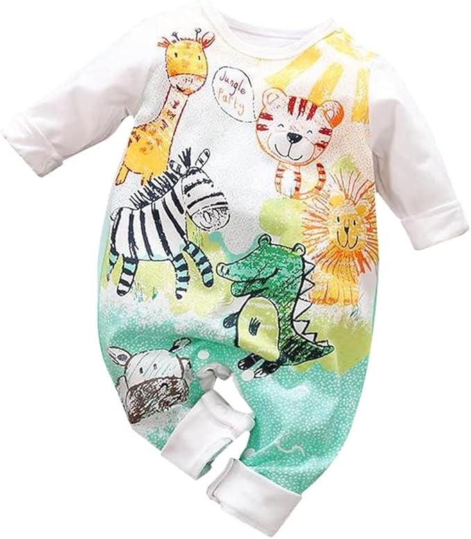 Aoswep - Lively Colored Pencil Animals Printed Baby Jumpsuit Baby girl bodysuit (3-6 Months)