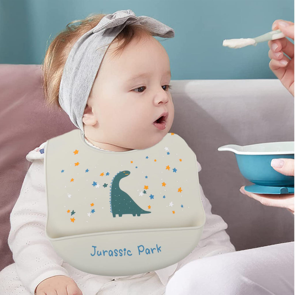 YINGJEE Silicone Bibs for Babies - 3 Pcs Adjustable, Waterproof with Feeding Bibs (Color 08)