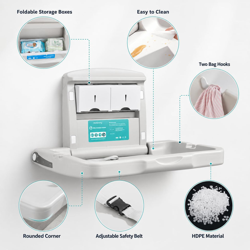 Modundry Wall Mounted HDPE Fold-Down Baby Changing Station