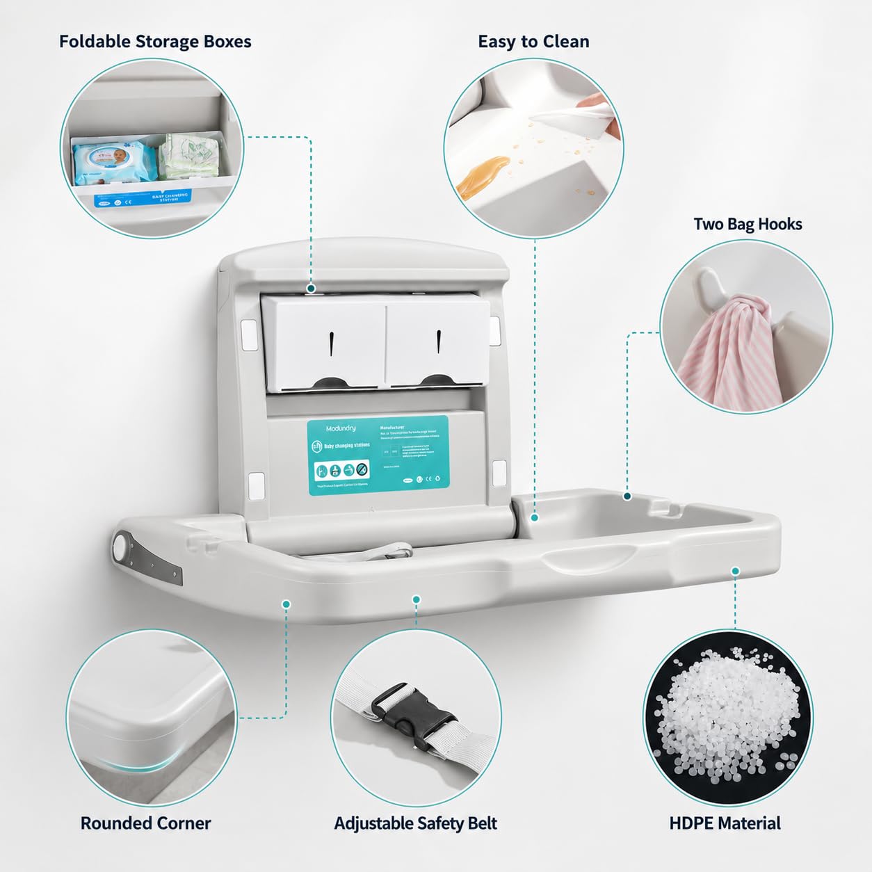Modundry Wall Mounted HDPE Fold-Down Baby Changing Station