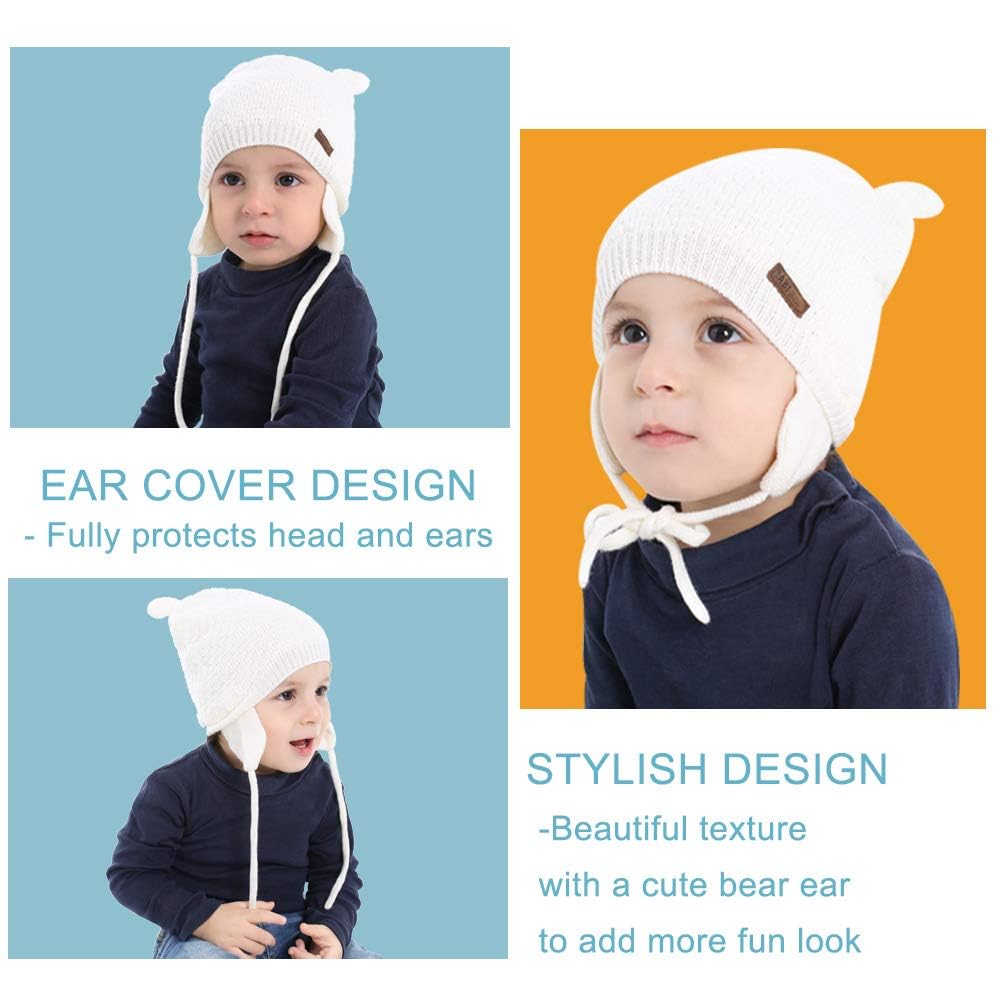 XIAOHAWANG Baby Hat Cute Bear Toddler Earflap Beanie Warm for Fall Winter (2-3 Years, A-Grey 1)