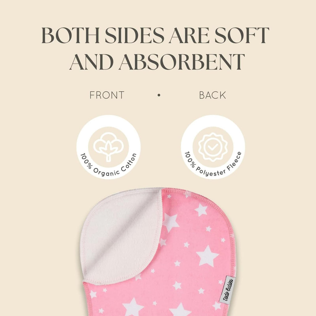 Dodo Babies 5-Pack Baby Burp Cloths - Soft & Absorbent Baby Spitup Cloths - Contoured Shape for Infant Essentials - Includes Pacifier Clips & Pacifier Case - 19 x 9 in, 2 Clips & Case, Pink/White/Grey