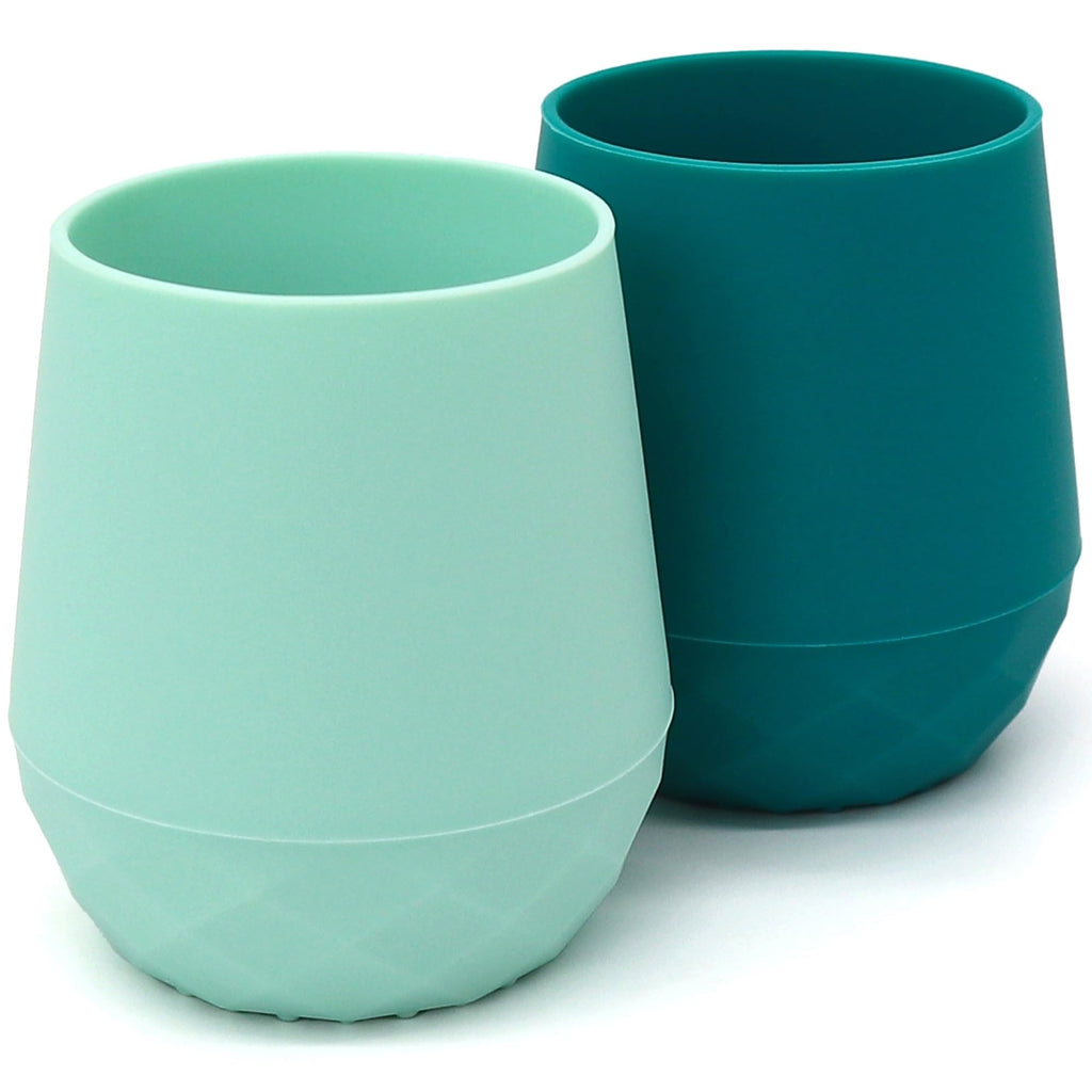 teensy peepsy Silicone Training Cups for Babies 4 Months+ | 2 pack Tiny Transition Cup for Baby Boy Gift, Baby Water Cup for 6-12 Months, Toddler Open Cups 2oz, Baby Essentials for BLW (Aquamarine)