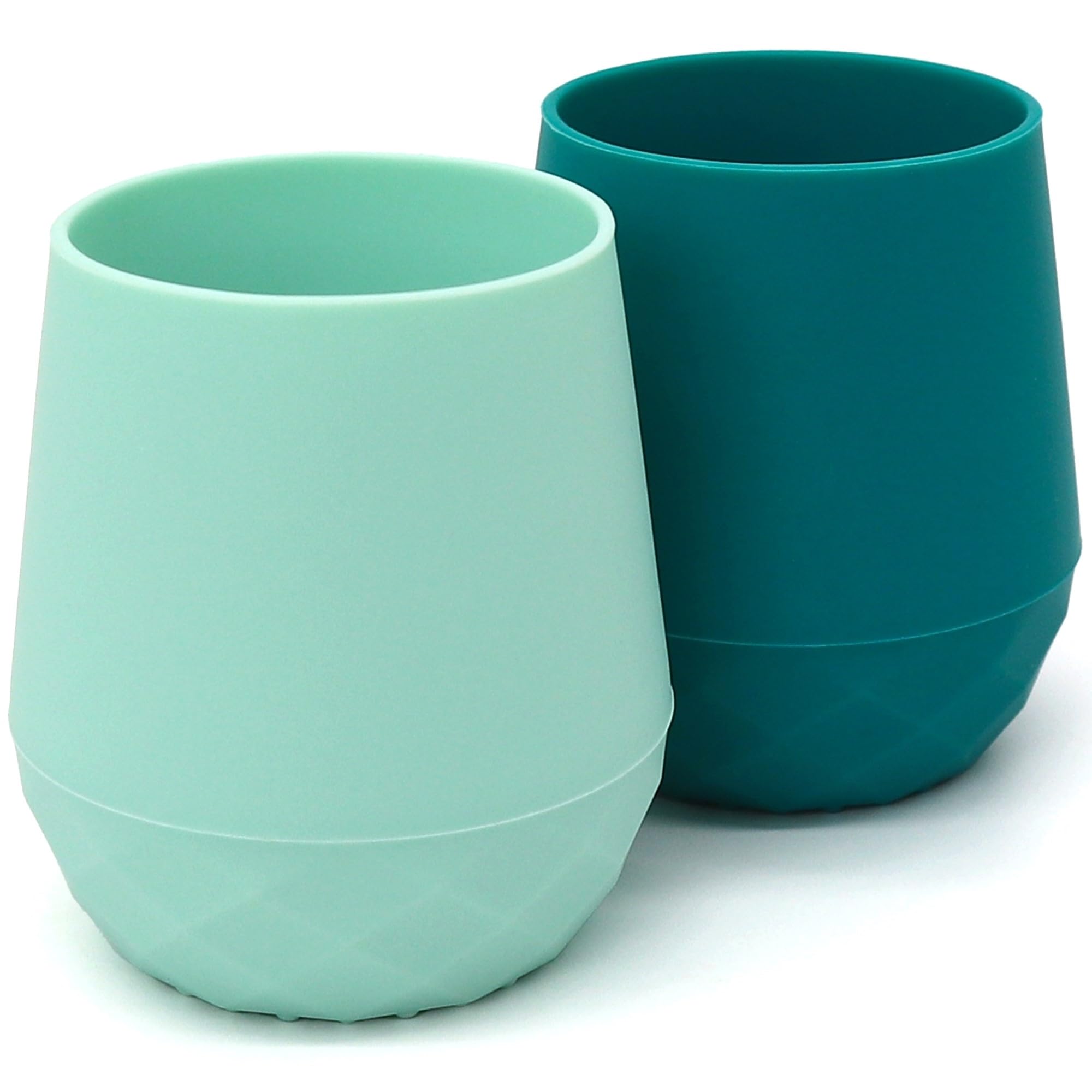teensy peepsy Silicone Training Cups for Babies 4 Months+ | 2 pack Tiny Transition Cup for Baby Boy Gift, Baby Water Cup for 6-12 Months, Toddler Open Cups 2oz, Baby Essentials for BLW (Aquamarine)