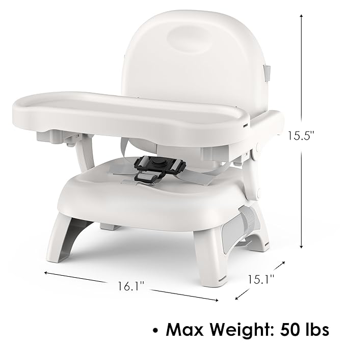 Premium Bella’s Friends 3-in-1 Toddler Booster Seat for Dining Table and Kitchen Chair with Adjustable Tray and Safety Straps, Foldable&Portable Baby Seat for Travel, Feeding, and Floor Use, Gray