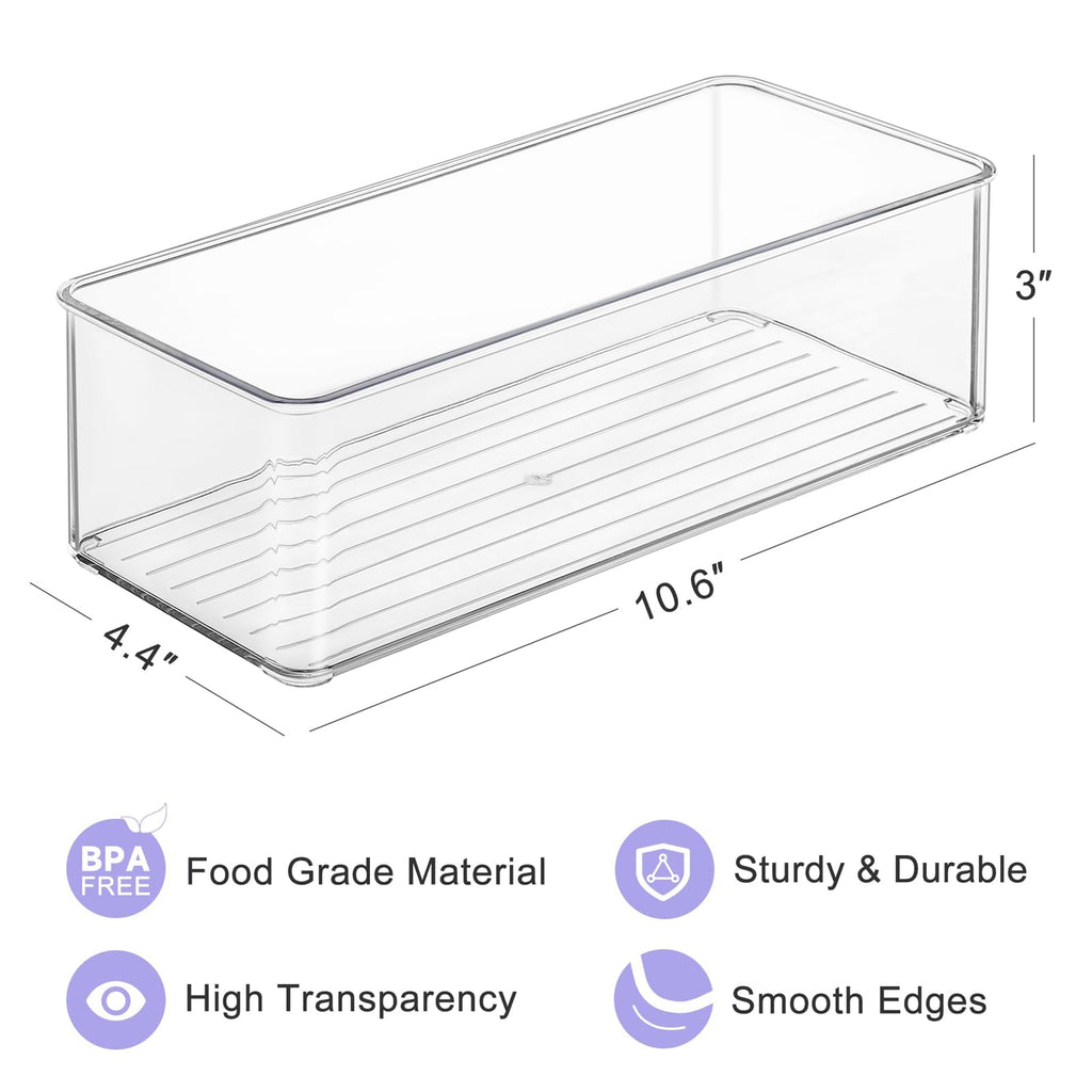 Hudgan 4 Pcs Storage Container Breastmilk for Fridge, Clear Organizer Bins for Milk Bags, Plastic Storage Bins for Freezer,Pantry, Bottles Bathroom, Vanity, Drawer and Yogurts,4.4" Wide