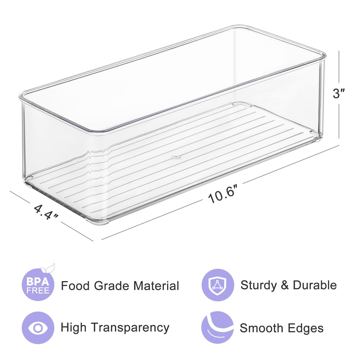 Hudgan 4 Pcs Storage Container Breastmilk for Fridge, Clear Organizer Bins for Milk Bags, Plastic Storage Bins for Freezer,Pantry, Bottles Bathroom, Vanity, Drawer and Yogurts,4.4" Wide