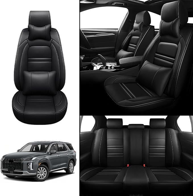 Car Seat Covers for Hyundai Car Palisade 2020-2025 | 5-Seats Seat Covers, Waterproof Seat Protectors, Automotive Seat Covers (Full Set with Pillow,Black)