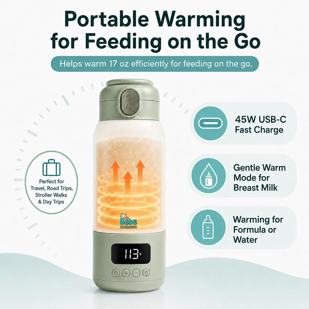 Portable Milk Warmer for Travel 17oz, 45W Fast Charge, Long Battery Life, 316 Stainless Steel, LED Display, Fast Heating, Precise Temp Control, Leak-Proof, Cordless Baby Milk Warmer for on the go