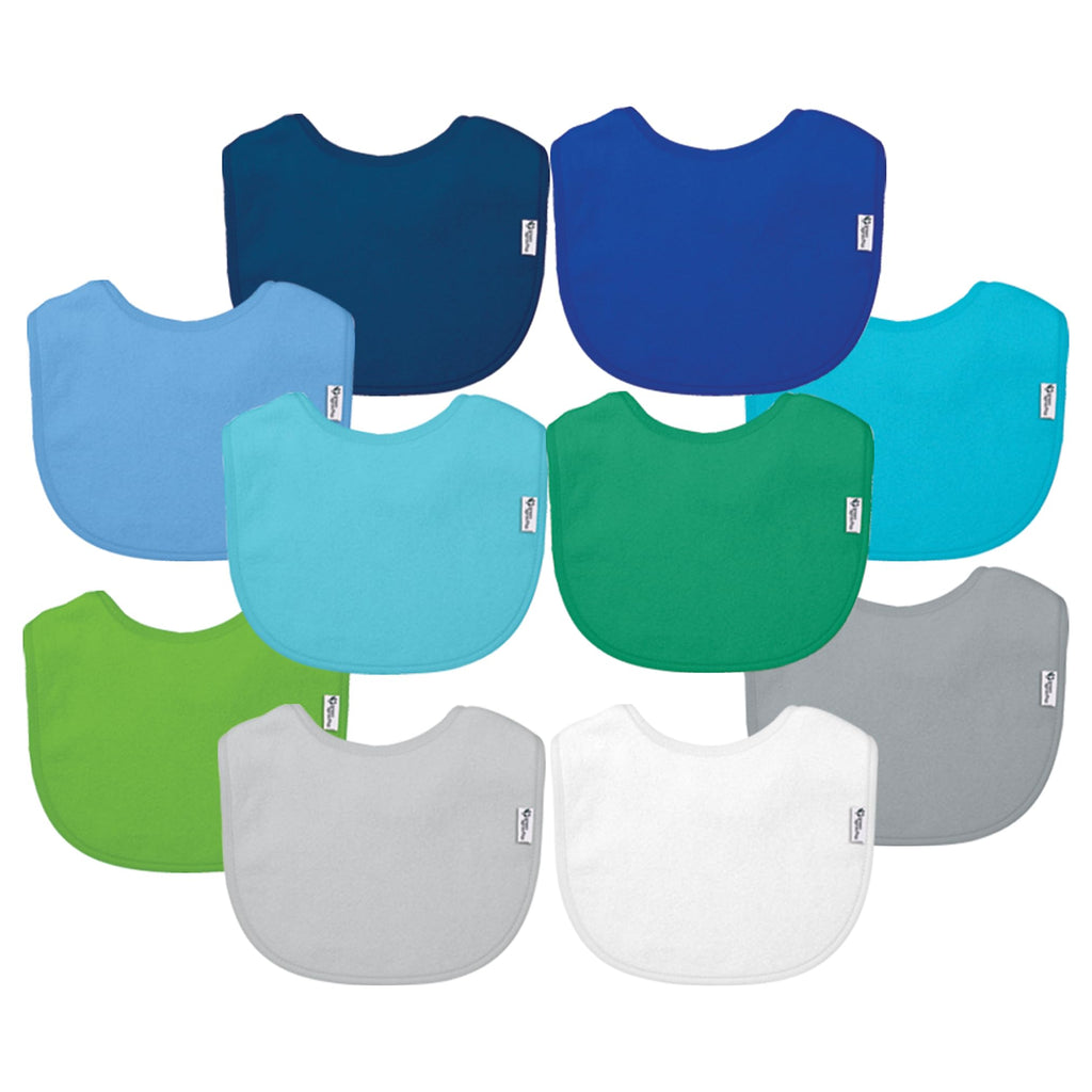 Green Sprouts Stay-Dry Waterproof Baby Bibs, 10-Pack - Blue
