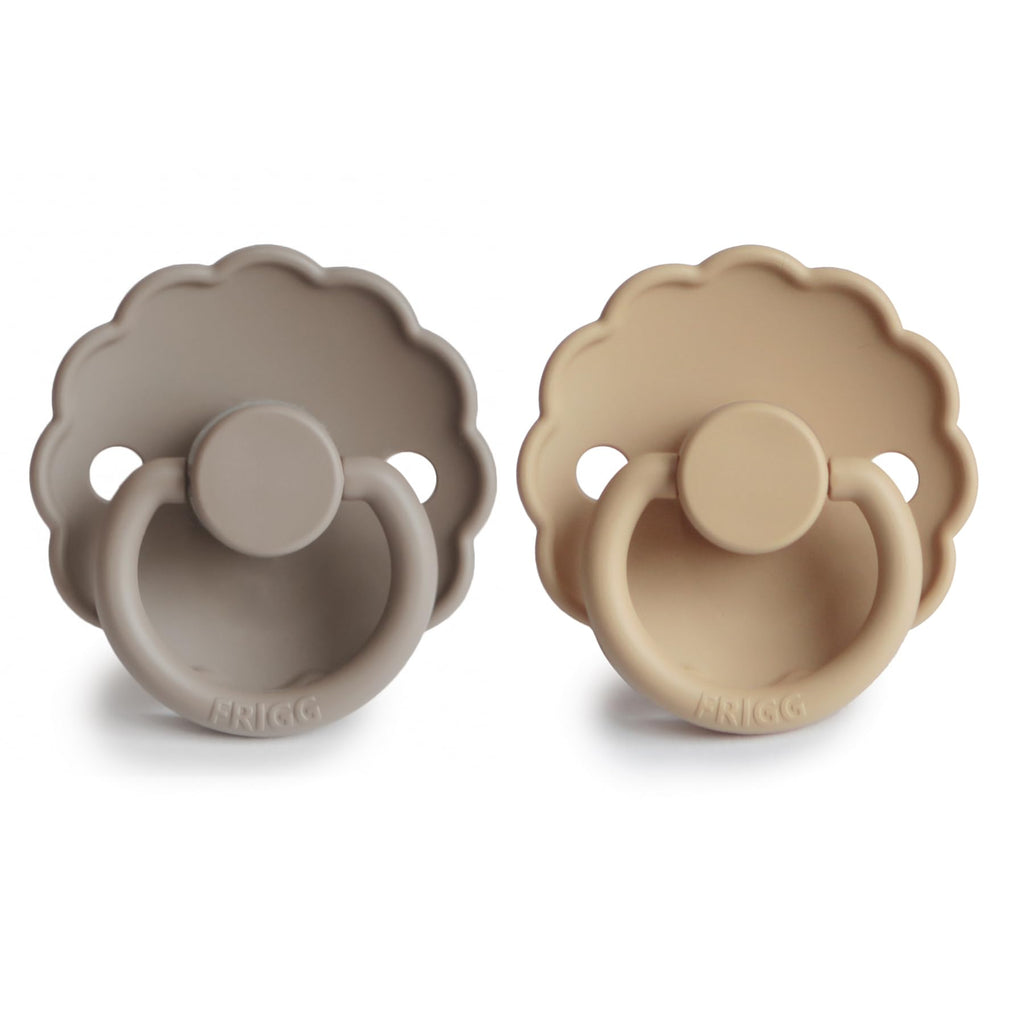FRIGG Daisy SilkySoft Silicone Baby Pacifier | Made in Denmark | BPA-Free (Croissant/Portobello, 6-18 Months)