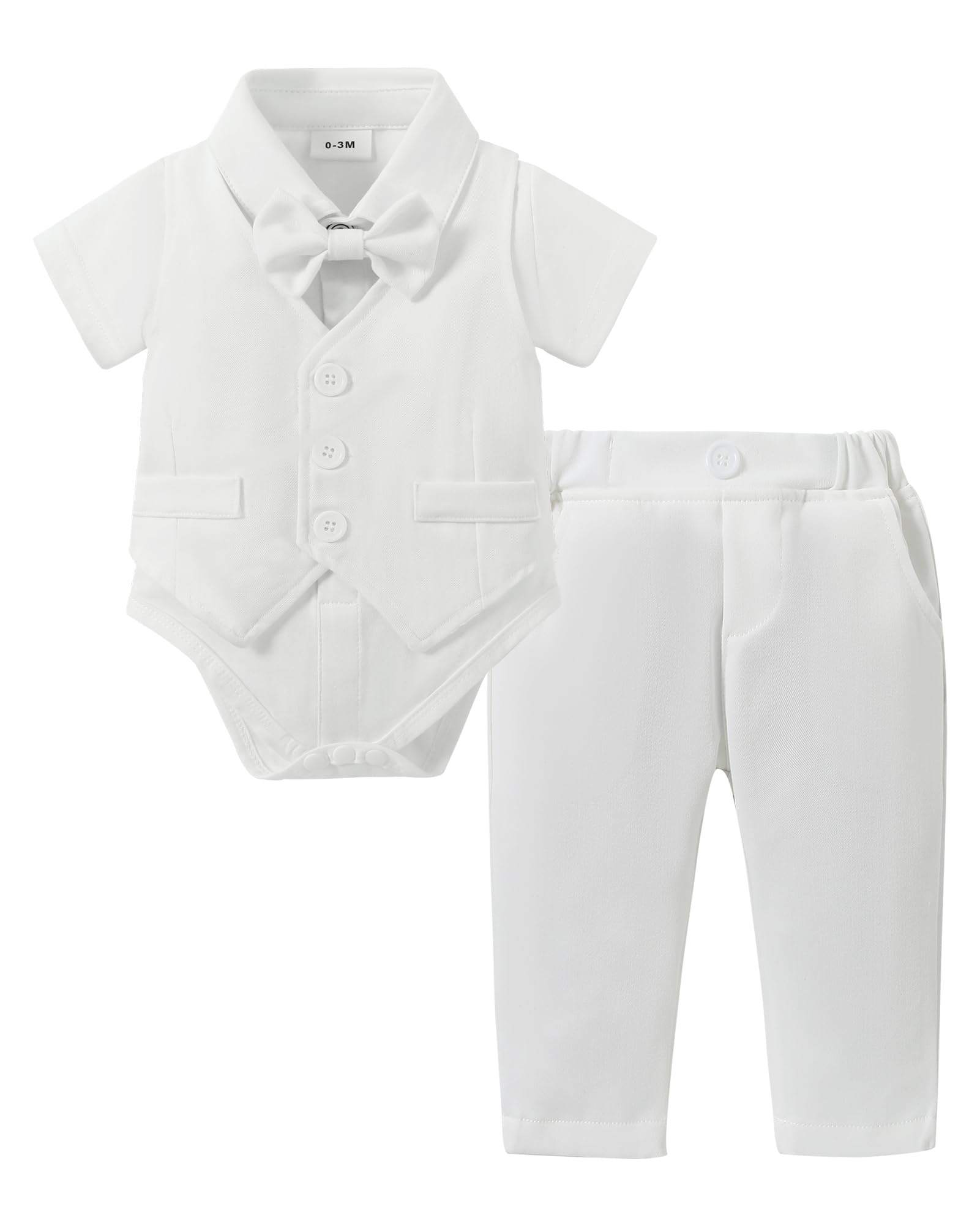 DISAUR Baby Boy Suspender Outfit Baby Formal Outfit Boy Short Sleeve Infant White Shirt White Vest Pants Bow Tie 6 9 Months