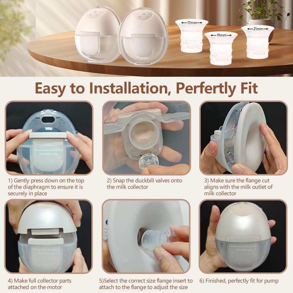 6pcs Flange Insert 17/19/21mm Compatible with eufy S1 Pro/S1/E10/E20 Wearable Breast Pump, Replace for eufy Breast Pump Sizing Insert, Fit for Breast Pump Replacement Parts