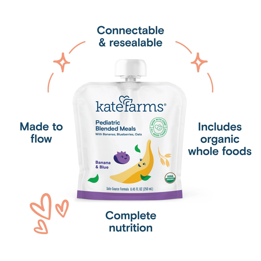 KATE FARMS Pediatric Blended Meal, Banana and Blueberries, 12 Pack