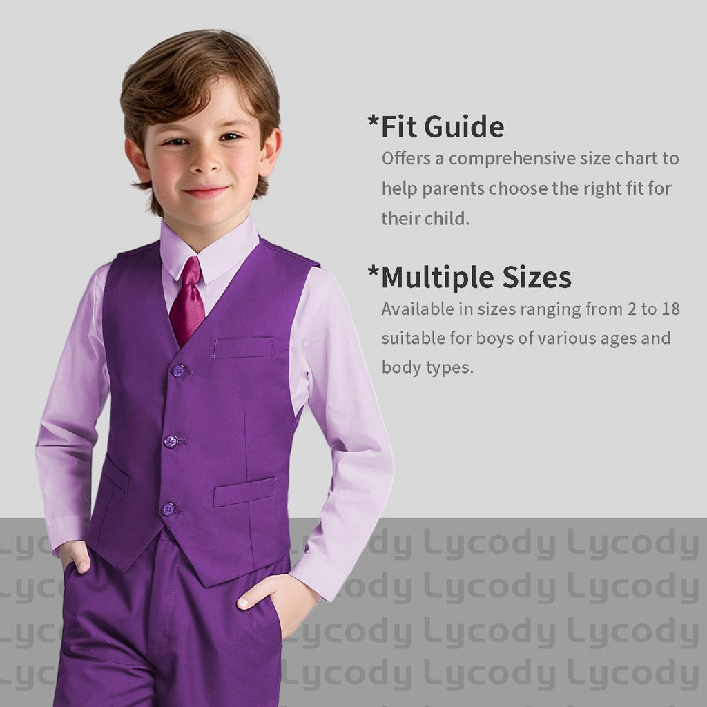 Boys Suit Set for Kids Formal Tuxedo Suits for Wedding, Purple, Size 16