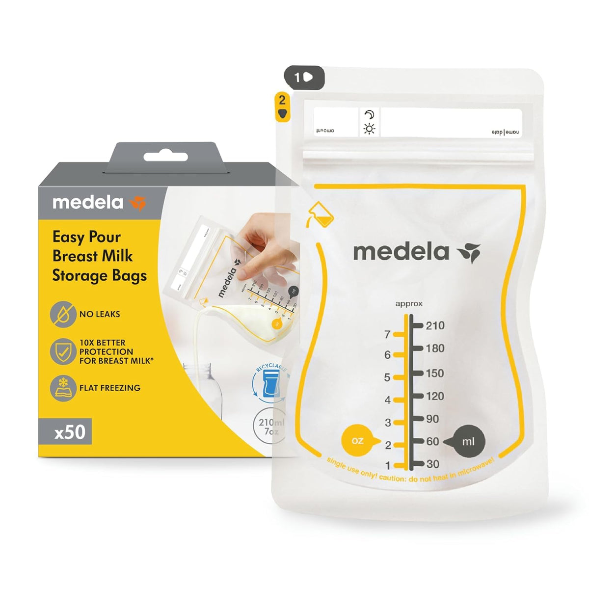 Medela Easy Pour Breast Milk Storage Bags, 200 Count, 7 oz/210 ml