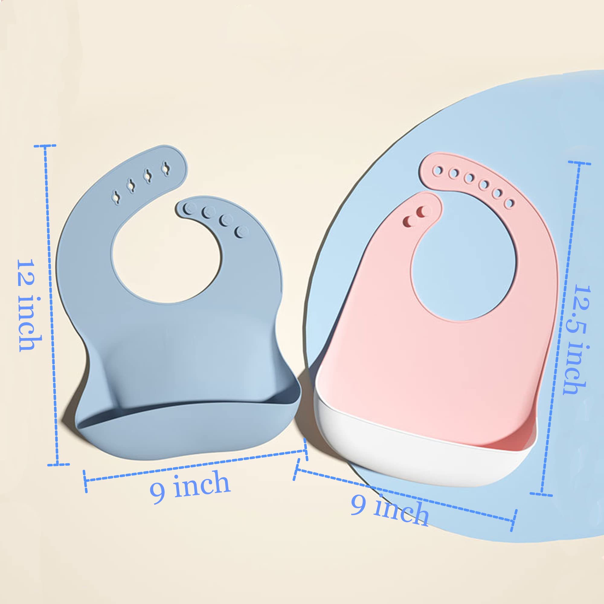 Eimmabey Silicone Bibs for Babies and Toddlers, 2 Sets, Blueberry, Waterproof, Adjustable, 3D Pocket, BPA Free, Cartoon Pattern, Baby Girls