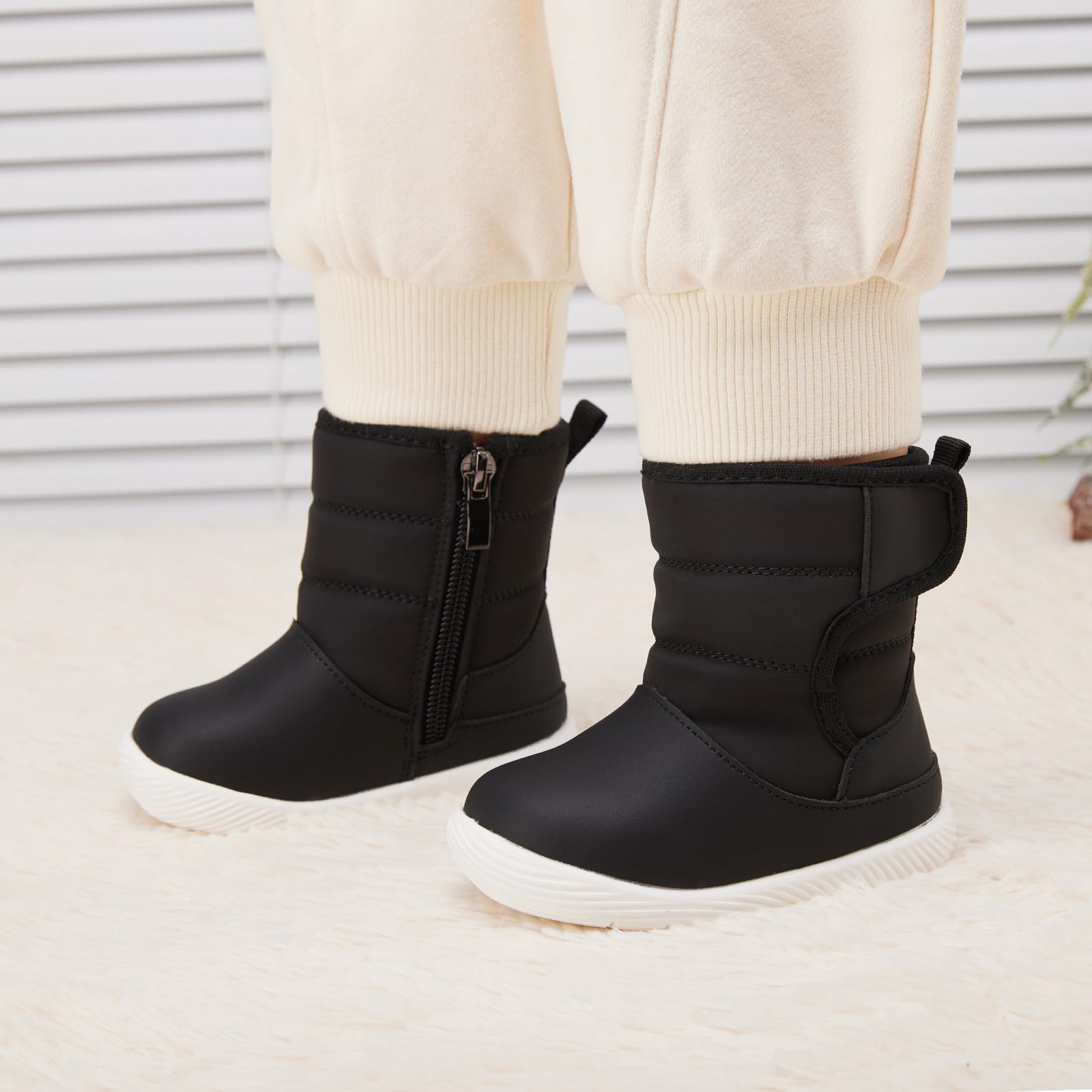 BMCiTYBM Baby Snow Boots Waterproof Infant Boy Girl Winter Booties Nonslip Lightweight Outdoor Warm Shoes for Cold Weather 6 9 12 18 24 Months Black Size 12-18 Months Toddler