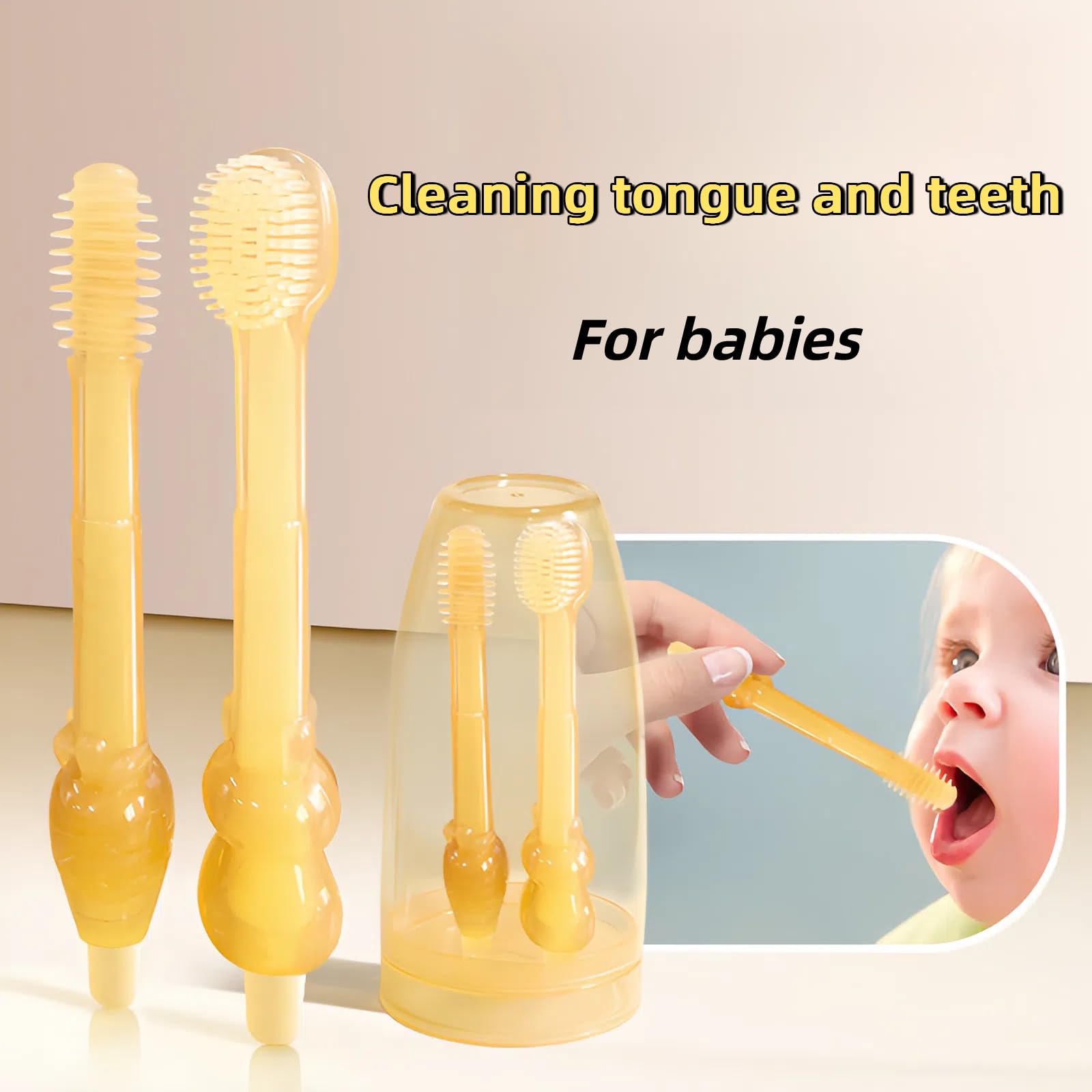 FOREVIVE Baby Tooth Brush, Infant Toothbrush 6 to 12 Months and0-6 Months,Silicone Toothbrush, Newborn Tongue and Mouth Cleaner Set, Good Idea for Baby First Toothbrushes(Pink)