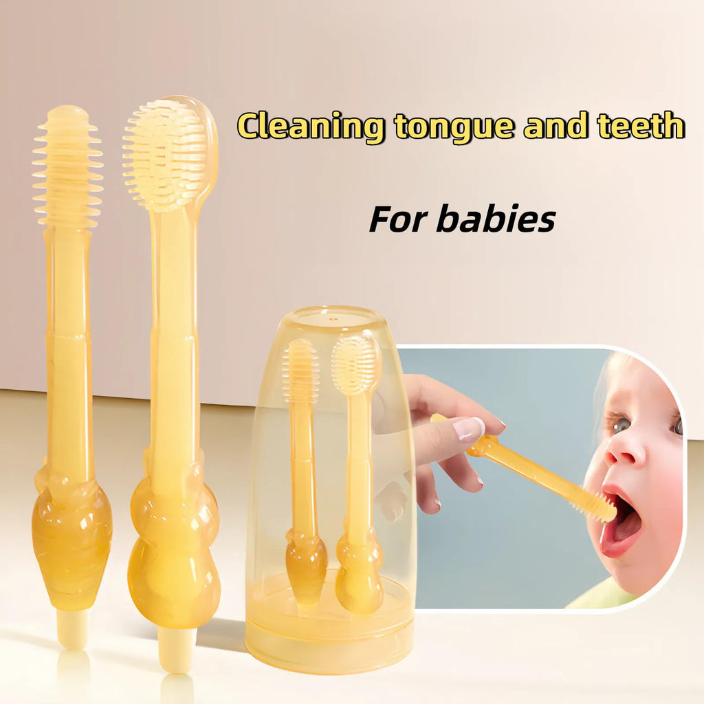 FOREVIVE Baby Tooth Brush, Infant Toothbrush 6 to 12 Months and0-6 Months,Silione Toothbrush, Newborn Tongue and Mouth Cleaner Set, Good Idea for Baby First Toothbrushes(Blue)