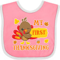 inktastic My First Thanksgiving with Turkey and Leaves Baby Bib Pink and White 2c777