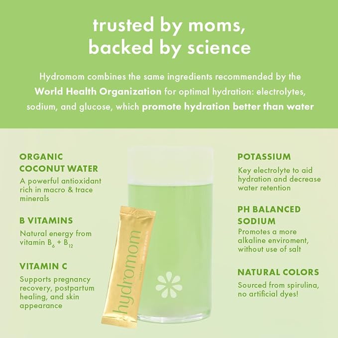 Boobie Hydromom Superfood Electrolyte Drink Mix, Green Apple | Refreshing Energy & Hydration Boost for Mamas | On-The-Go & Travel Essentials for Pregnancy, Lactation, & Beyond, 10 Packets