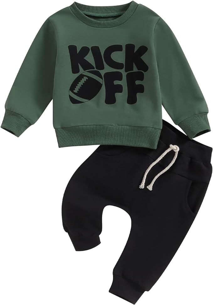 Kupretty Toddler Baby Boy Fall Winter Clothes Color Block Long Sleeve Sweatshirt Pullover Tops + Joggers Pants Outfit Set