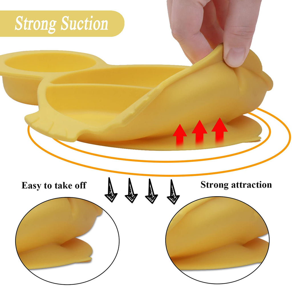NICINGU Baby plates with Suction,Silicone Suction Plates for Baby Toddler Kids BPA Free Microwave Dishwasher Safe -Plate yellow tortoise sets