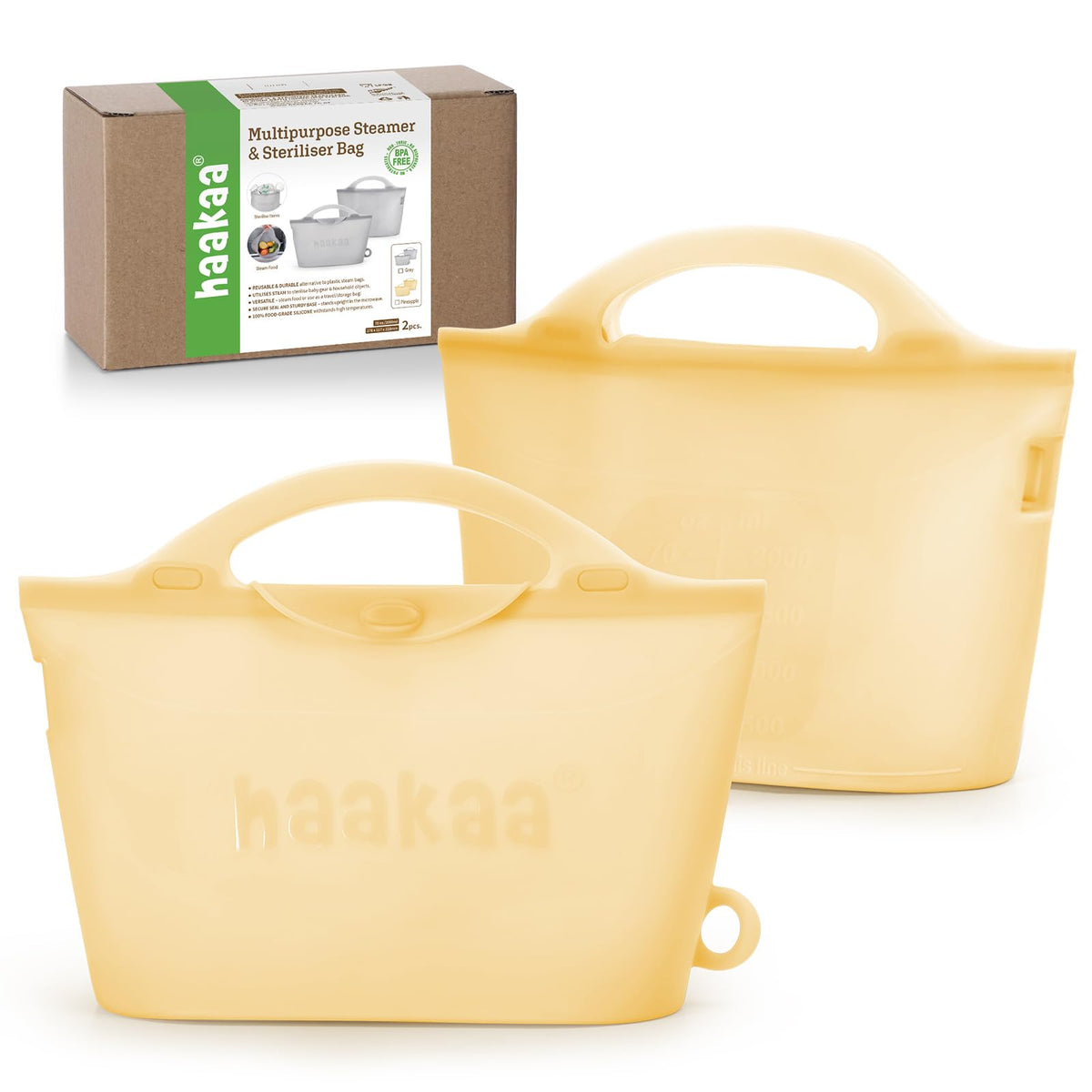 Haakaa Silicone Travel Microwave Steamer & Steriliser Bag, 30oz/900ml Reusable Silicone Steaming Bags for Baby Small Items, Pacifiers, Teethers or Baby Cups, Great for Home and On-The-Go, Grey/1PC