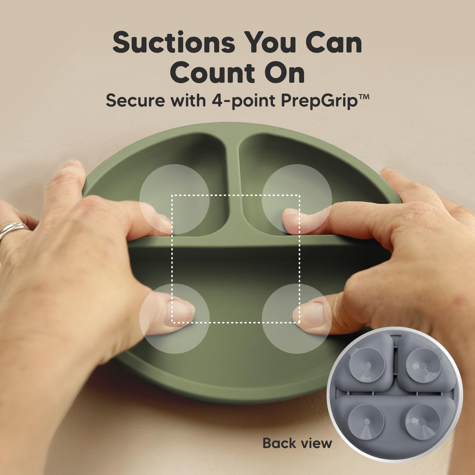 KeaBabies Suction Plates with Lids for Baby, 3-Pack, 100% Silicone (Slate)