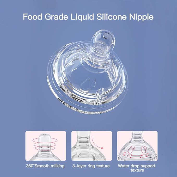 POTATO Glass Baby Bottles, Anti-Colic Breastfeeding Bottles with Medium Flow Nipple, Suitable for Babies 3-6 Months, 2 Replaceable Nipples, 6 oz, Pink