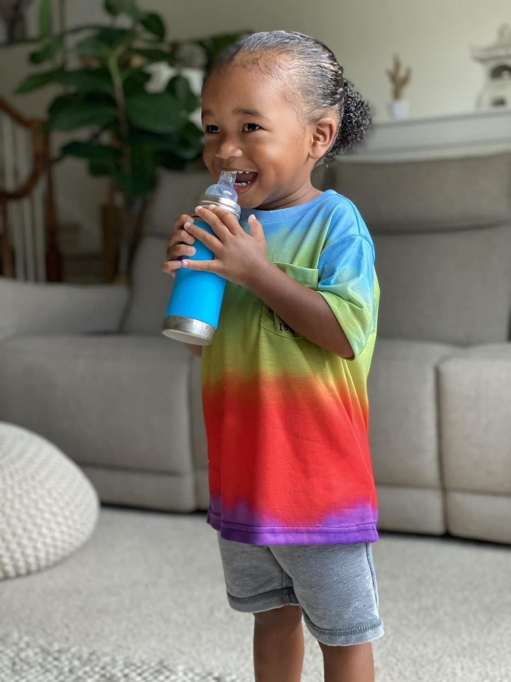 Pura Kid Sippy Bottle - 11oz Stainless Steel, Plastic-Free, MadeSafe, Fast Flow, Rose Sleeve