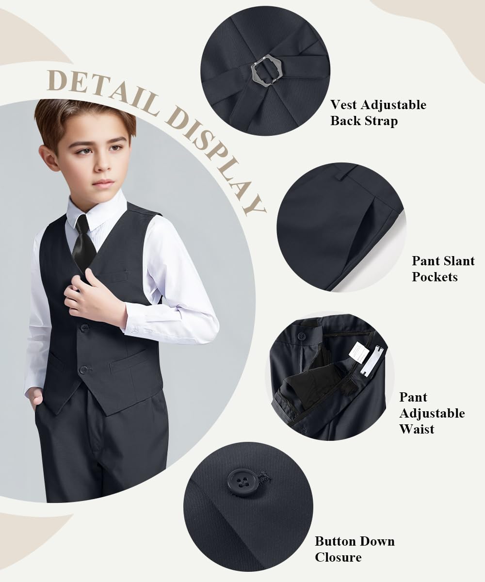 Boys Suits for Kids Toddler Slim Suit Vest and Pants Set Dark Gray Size 14