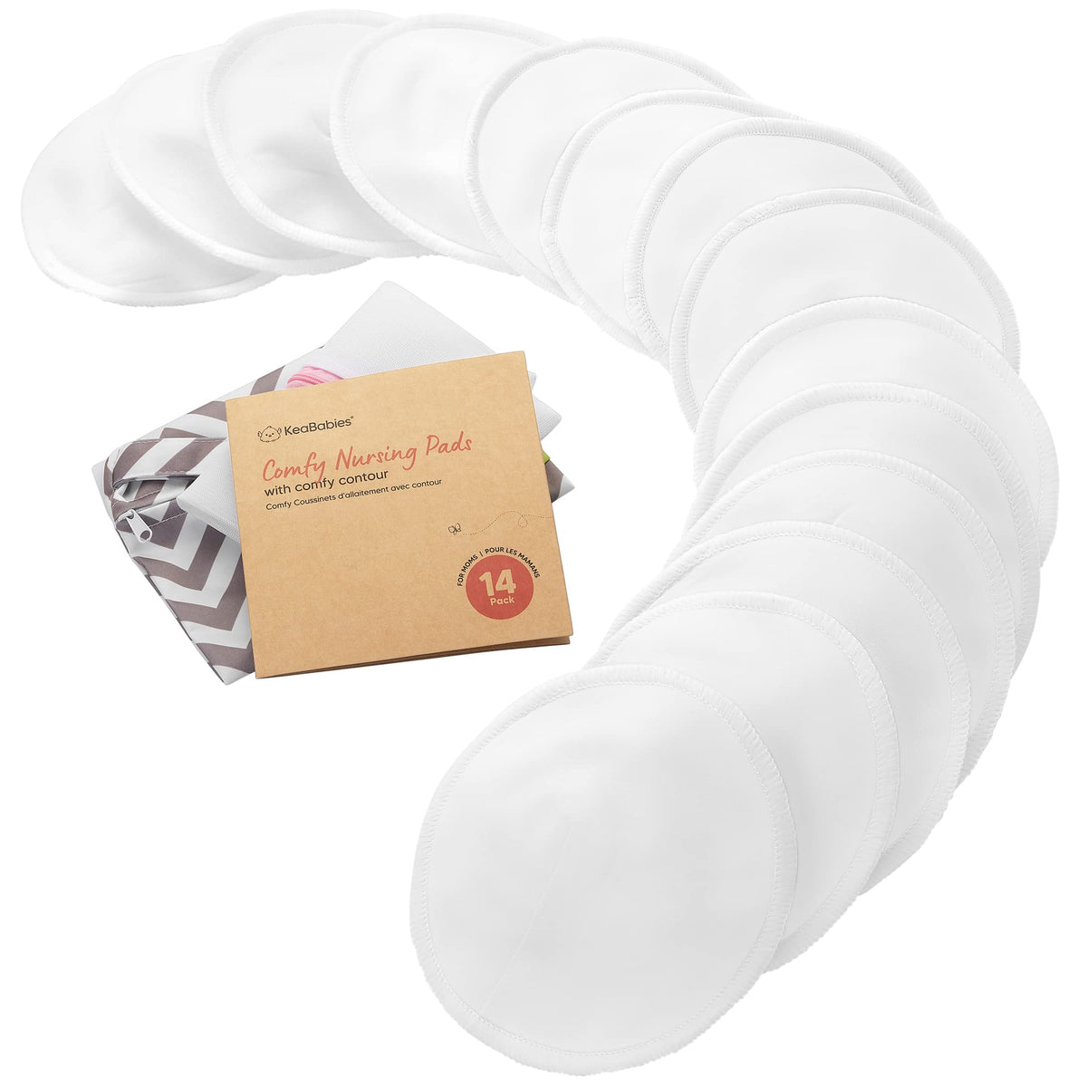 Organic Nursing Pads, 14 Washable Breast Pads,Wash Bag (Bare Beige, L 5")