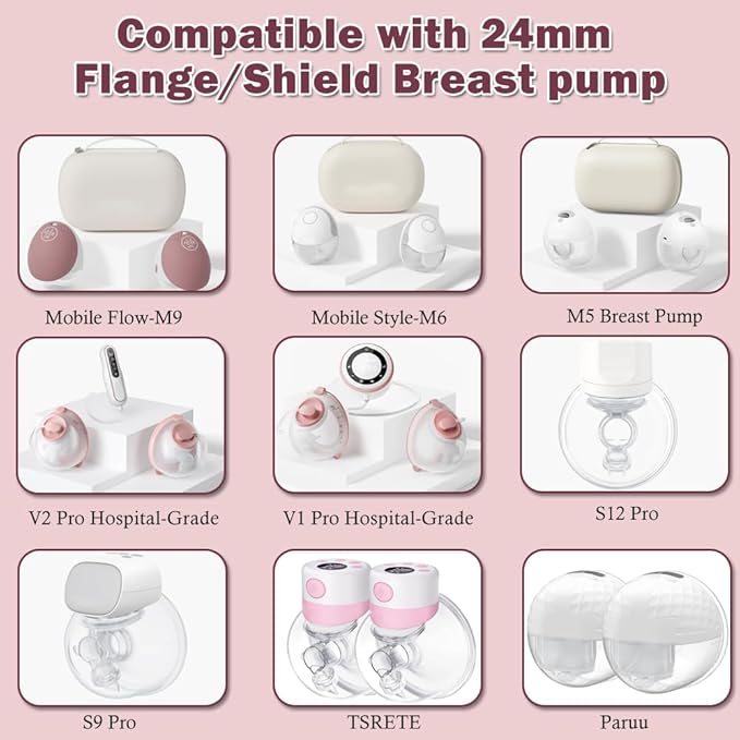 Flange Insert 15/17/19/21mm 8pcs Compatible with Momcozy M5/M9/M6/S12 Pro/V1 Pro/V2 Pro,for Spectra/Medela/MomMed/eufy/Lansinoh/Elvie Breast Pump, Fit for 24mm Flange/Shield of Most Pumps