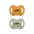 Color Essence SX PRO Silicone Baby Pacifier 2Pk, Made with 100% Soft Silicone, Baby Essentials Perfect for Breastfeeding Babies, Designed in Spain, 6-18 Mths, Mustard/Green